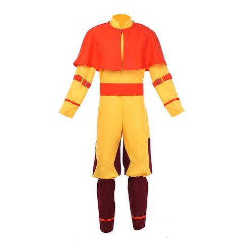 The Last Airbender Cosplay Avatar Aang Costume Yellow Suit with Red Cloak