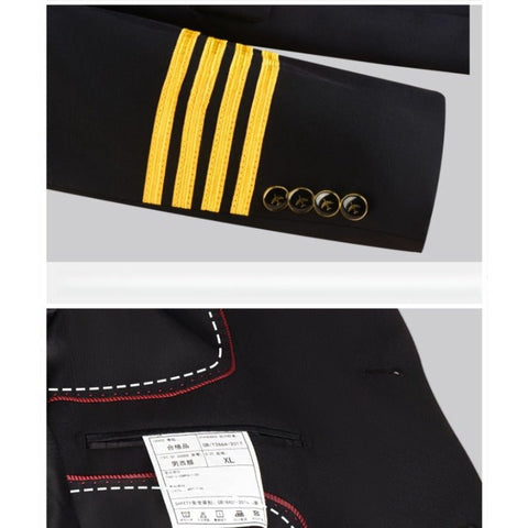 Airline Captain Pilot Uniform Cosplay Costume - Black/Blue Suit with 7 Accessories and Shoulder Straps for Halloween, Cosplay, and Parties - Coscosmos