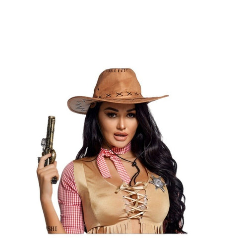 American Western Pioneer Cowboy Halloween Cosplay Two - Piece Tie Fringe Wrap Top Mini Skirt - Coscosmos