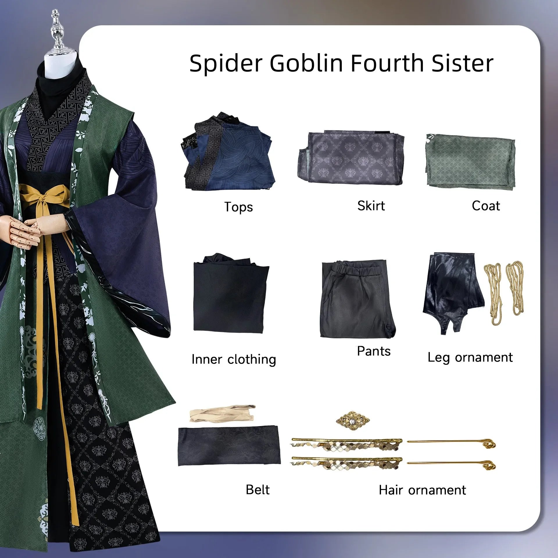 Anime Black Myth Wukong Cosplay Spider Goblin Iron Fan Princess Fourth Sister Pingping Costume Wig Suits - Coscosmos