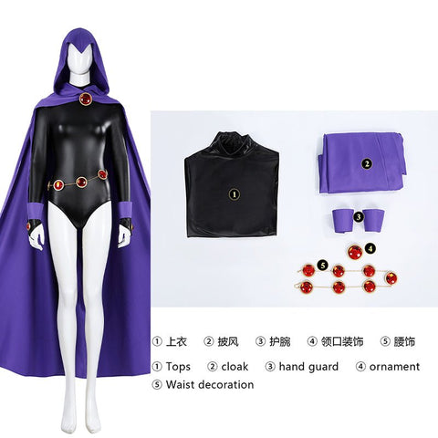 Anime Teen Titans Raven Rachel Roth Cosplay Costume Cape Set - Coscosmos