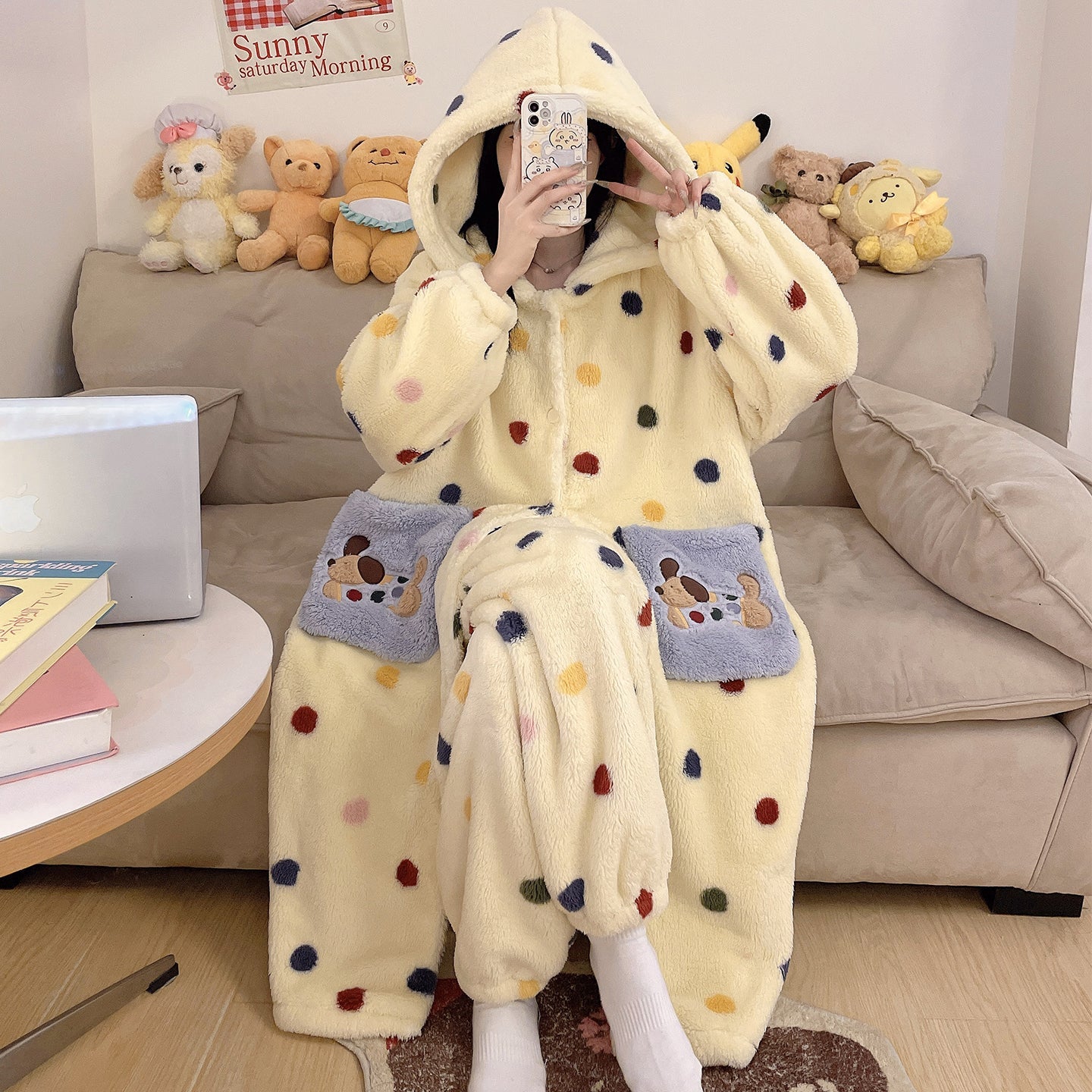 Anime Winter Sleepwear Set Flannel Pajamas for Women Girls Cosplay Costume Thick Fleece Robe Homewear - Coscosmos