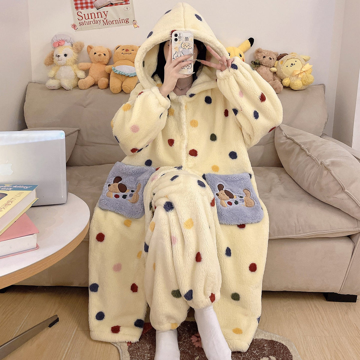Anime Winter Sleepwear Set Flannel Pajamas for Women Girls Cosplay Costume Thick Fleece Robe Homewear - Coscosmos