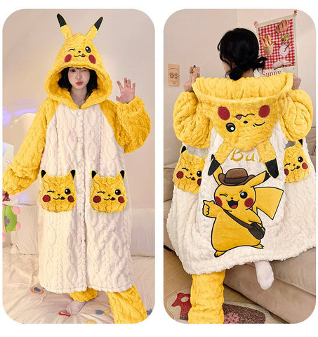 Anime Winter Sleepwear Set Flannel Pajamas for Women Girls Cosplay Costume Thick Fleece Robe Homewear - Coscosmos