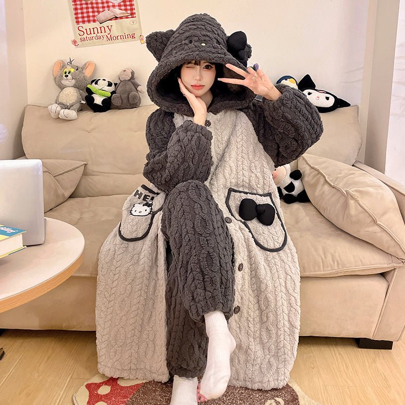 Anime Winter Sleepwear Set Flannel Pajamas for Women Girls Cosplay Costume Thick Fleece Robe Homewear - Coscosmos