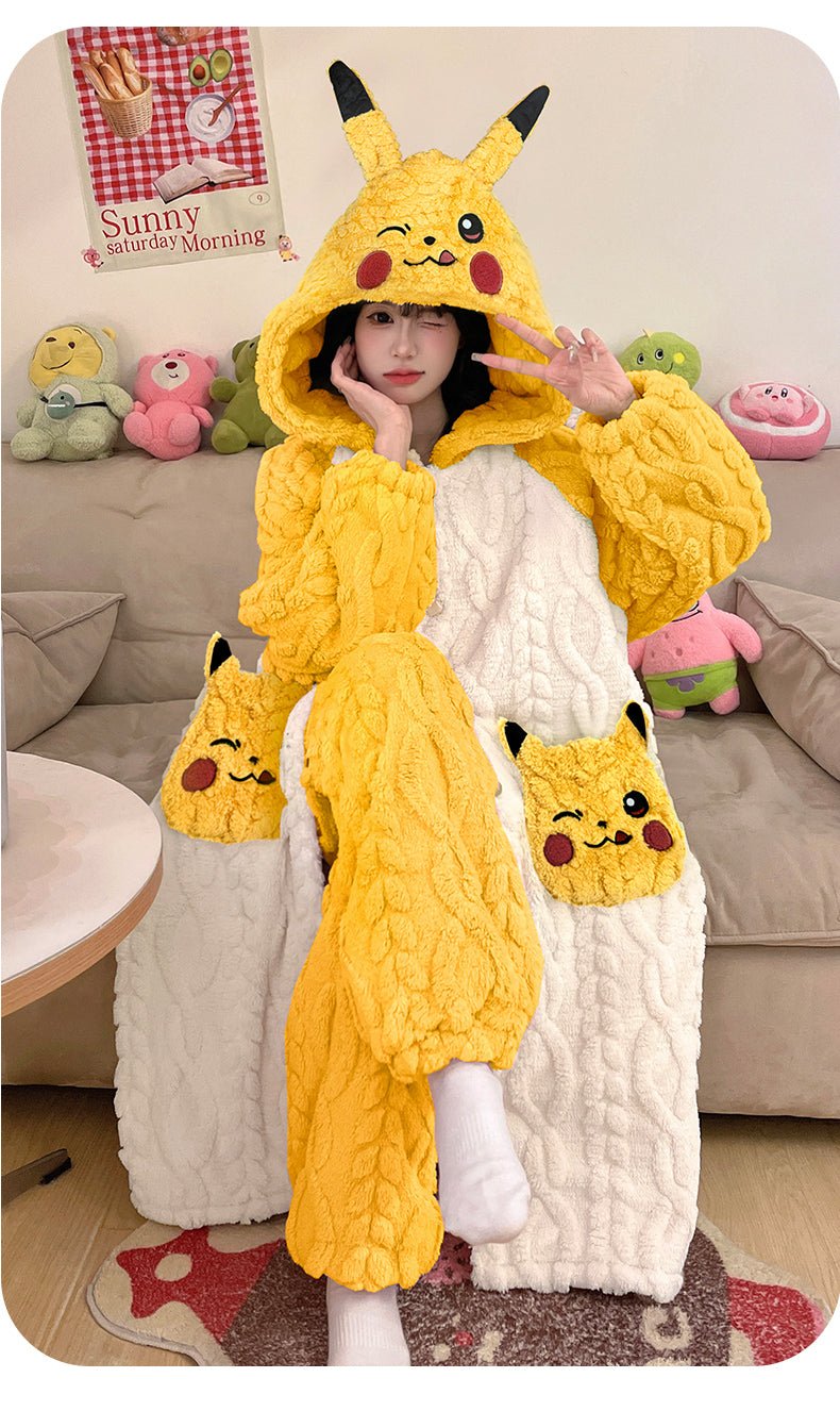 Anime Winter Sleepwear Set Flannel Pajamas for Women Girls Cosplay Costume Thick Fleece Robe Homewear - Coscosmos