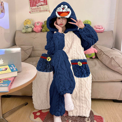 Anime Winter Sleepwear Set Flannel Pajamas for Women Girls Cosplay Costume Thick Fleece Robe Homewear - Coscosmos