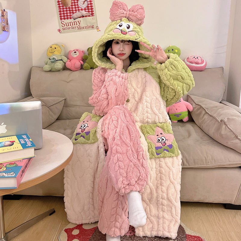 Anime Winter Sleepwear Set Flannel Pajamas for Women Girls Cosplay Costume Thick Fleece Robe Homewear - Coscosmos