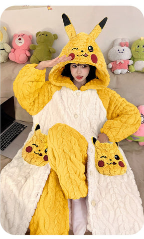 Anime Winter Sleepwear Set Flannel Pajamas for Women Girls Cosplay Costume Thick Fleece Robe Homewear - Coscosmos