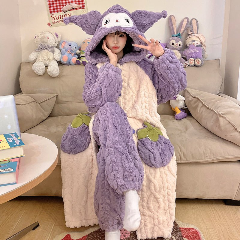Anime Winter Sleepwear Set Flannel Pajamas for Women Girls Cosplay Costume Thick Fleece Robe Homewear - Coscosmos