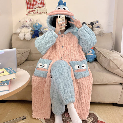 Anime Winter Sleepwear Set Flannel Pajamas for Women Girls Cosplay Costume Thick Fleece Robe Homewear - Coscosmos