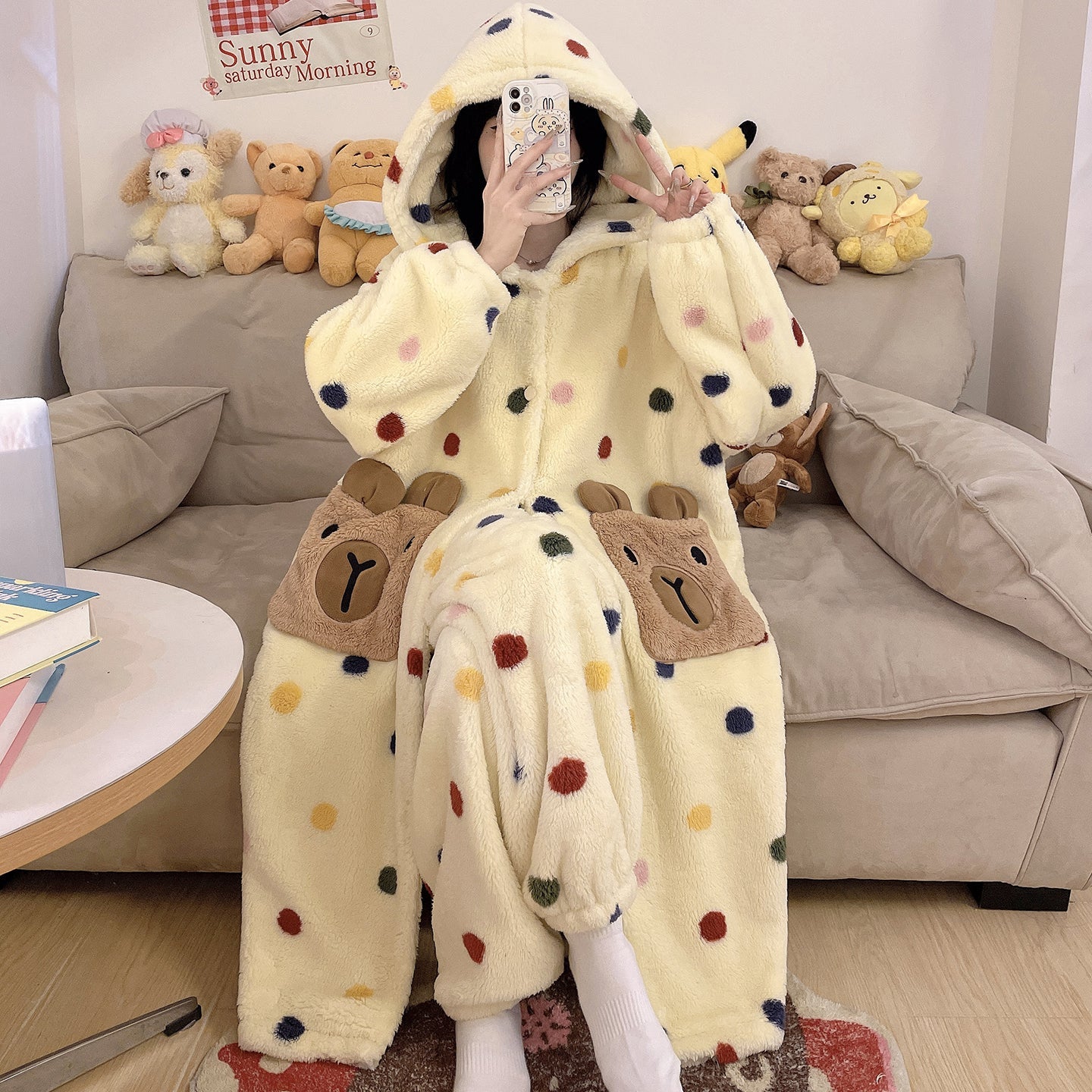 Anime Winter Sleepwear Set Flannel Pajamas for Women Girls Cosplay Costume Thick Fleece Robe Homewear - Coscosmos