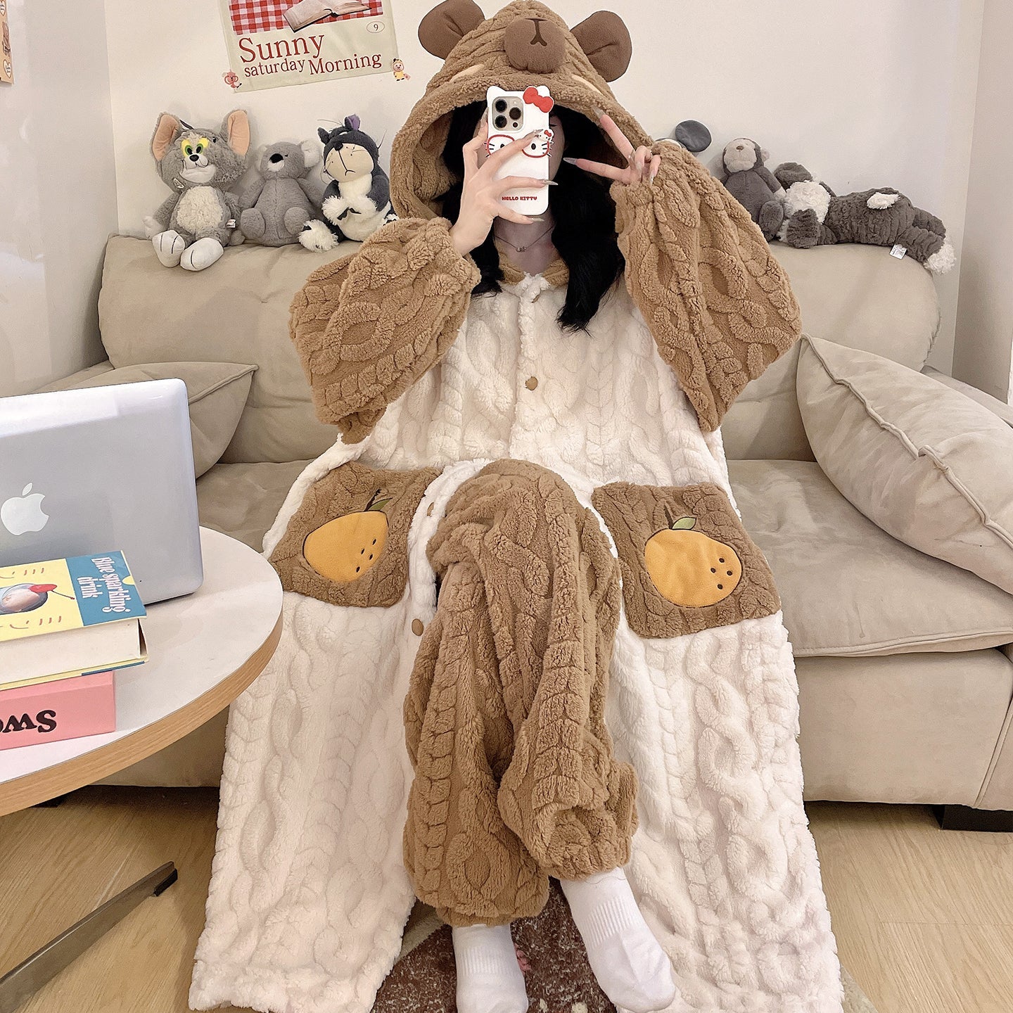 Anime Winter Sleepwear Set Flannel Pajamas for Women Girls Cosplay Costume Thick Fleece Robe Homewear - Coscosmos