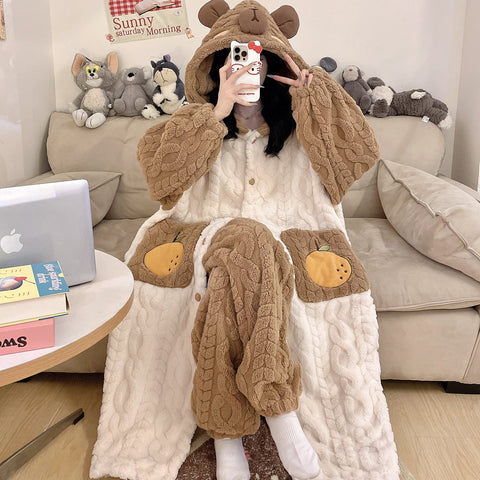 Anime Winter Sleepwear Set Flannel Pajamas for Women Girls Cosplay Costume Thick Fleece Robe Homewear - Coscosmos