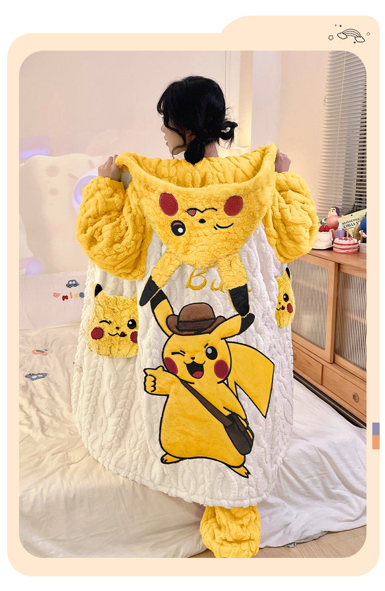 Anime Winter Sleepwear Set Flannel Pajamas for Women Girls Cosplay Costume Thick Fleece Robe Homewear - Coscosmos