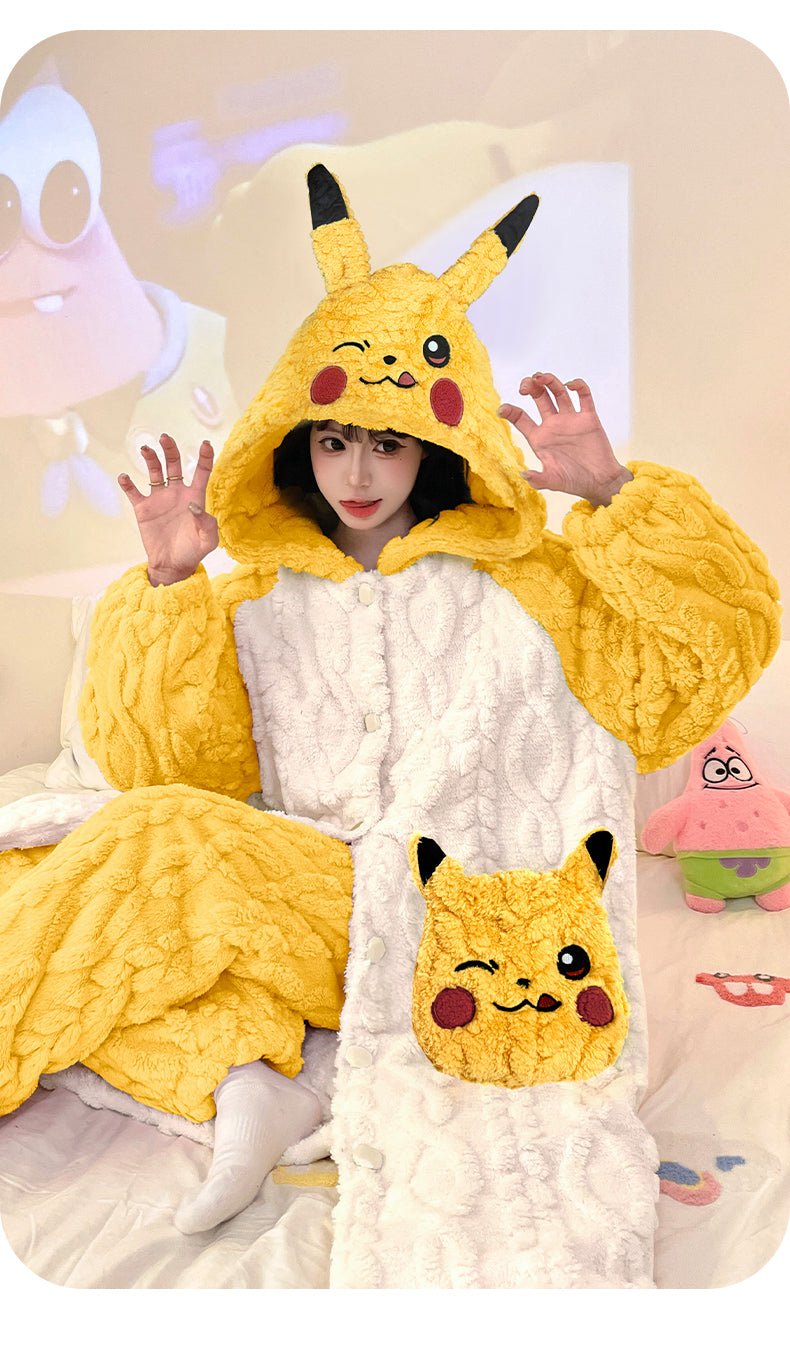 Anime Winter Sleepwear Set Flannel Pajamas for Women Girls Cosplay Costume Thick Fleece Robe Homewear - Coscosmos