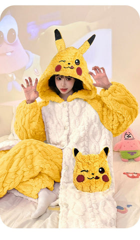 Anime Winter Sleepwear Set Flannel Pajamas for Women Girls Cosplay Costume Thick Fleece Robe Homewear - Coscosmos