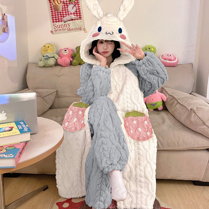 Anime Winter Sleepwear Set Flannel Pajamas for Women Girls Cosplay Costume Thick Fleece Robe Homewear - Coscosmos