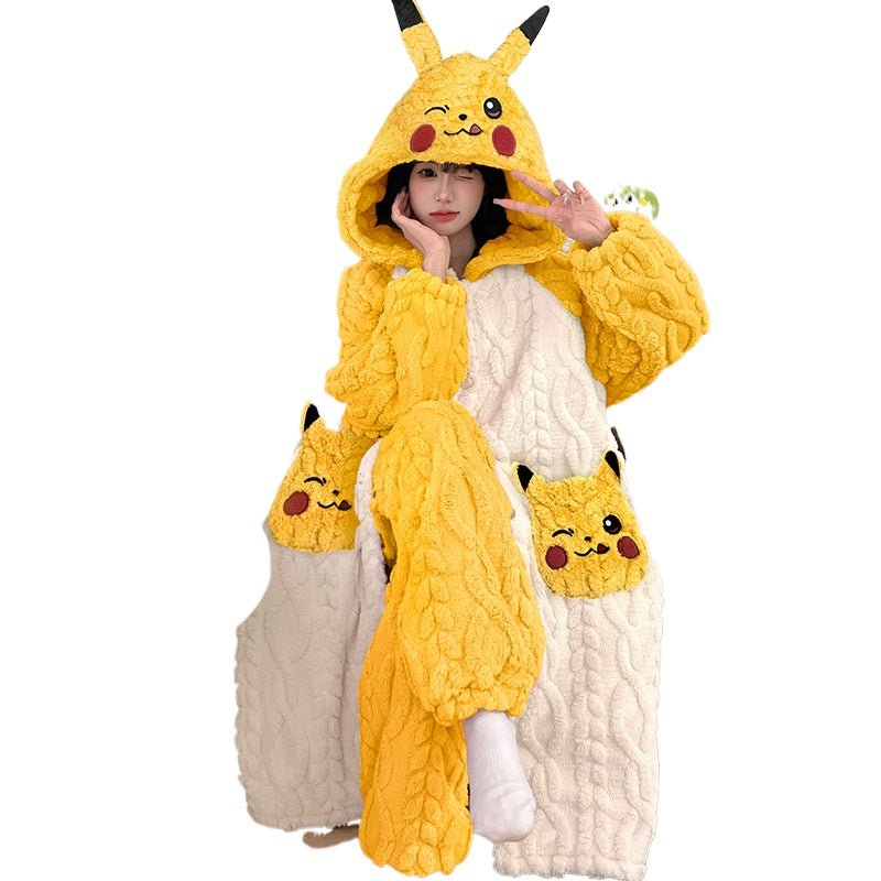 Anime Winter Sleepwear Set Flannel Pajamas for Women Girls Cosplay Costume Thick Fleece Robe Homewear - Coscosmos