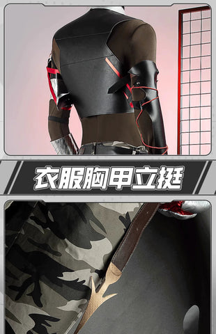 Arknights Cosplay Costume: Høderay Camo Cloak & Pants Outfit - Coscosmos