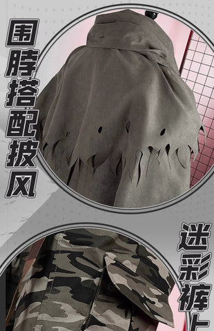 Arknights Cosplay Costume: Høderay Camo Cloak & Pants Outfit - Coscosmos