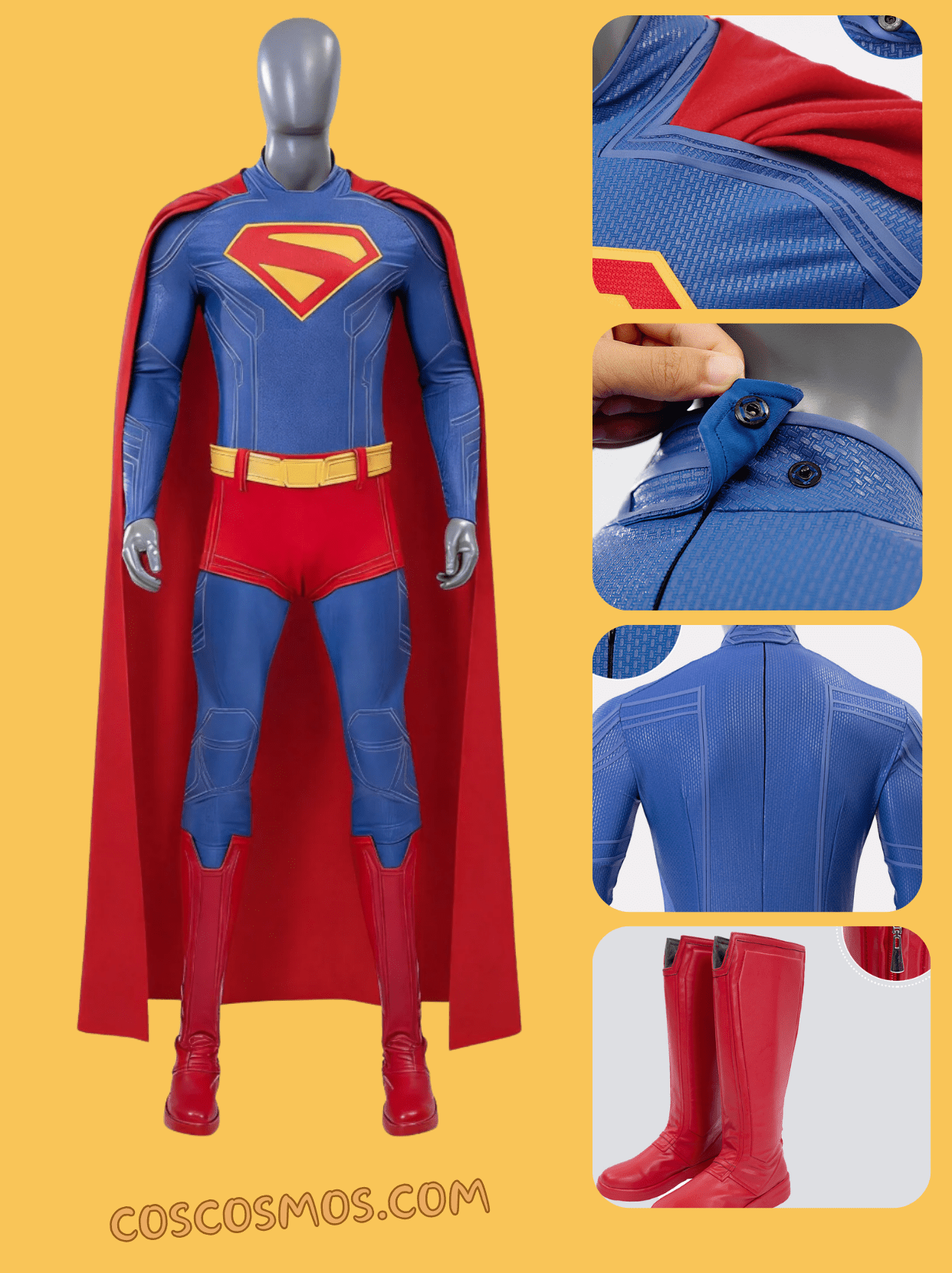 Authentic Superman Costume - Clark Kent Full - Body Suit for Halloween Cosplay - Coscosmos
