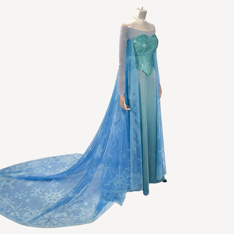 Frozen Elsa Cosplay Costume, Princess Dress with Cape Full Set