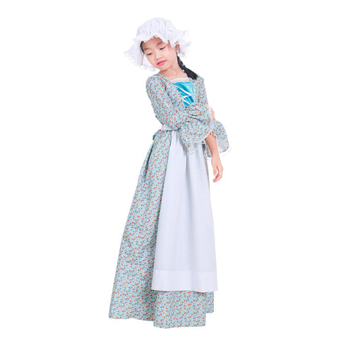 Child Victorian Pioneer Pilgrim Wench Rural Floral Prairie Dress Kids Countryside Colonial Dress Lolita Dress