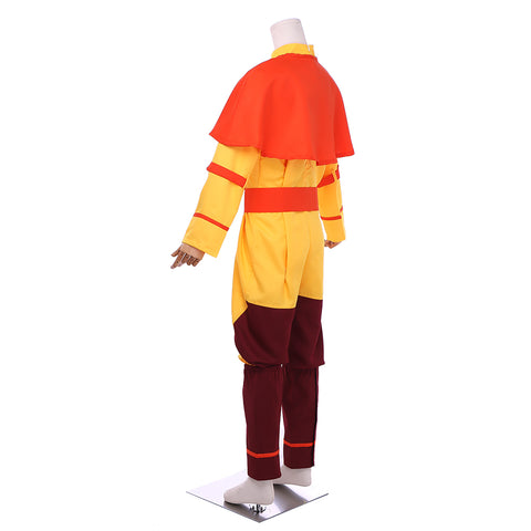 The Last Airbender Cosplay Avatar Aang Costume Yellow Suit with Red Cloak