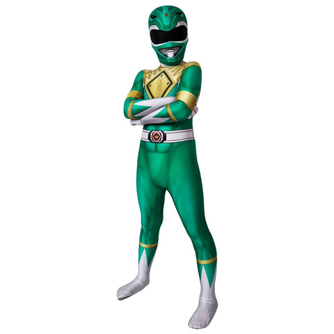 Green Ranger Cosplay Suit Power Rangers HQ Printed Spandex Costume for Kids