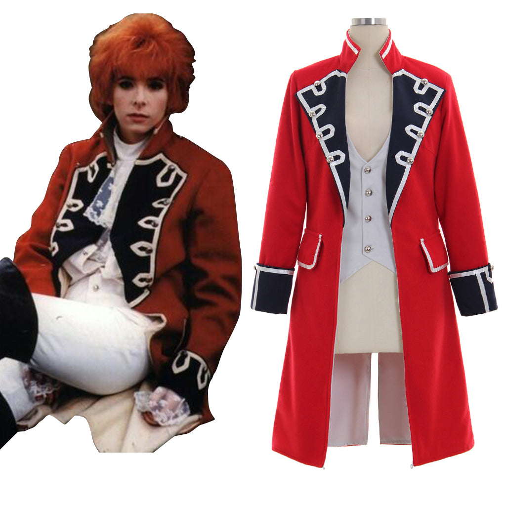 Elegant Red Wool Pirate Coat with Black Cuffs for Women – Napoleon Jacket Style Costume