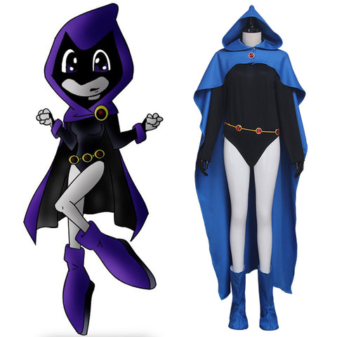 Teen Titans Raven Cosplay Costume - Superhero Comic Halloween Cape & Unitard Outfit Blue