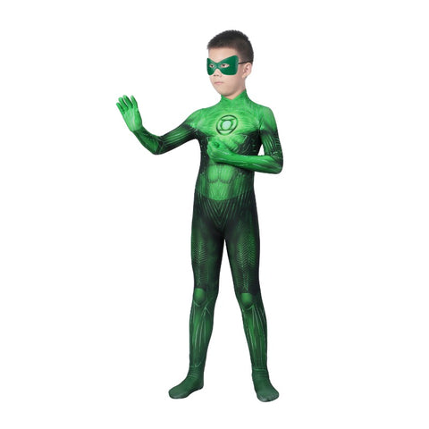 Children Hal Jordan Green Lantern Zentai Jumpsuit Cosplay Costume