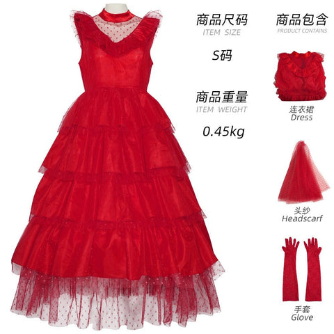 Beetlejuice Lydia Red Dress Halloween Cosplay Costume for Kids and Adults - Coscosmos