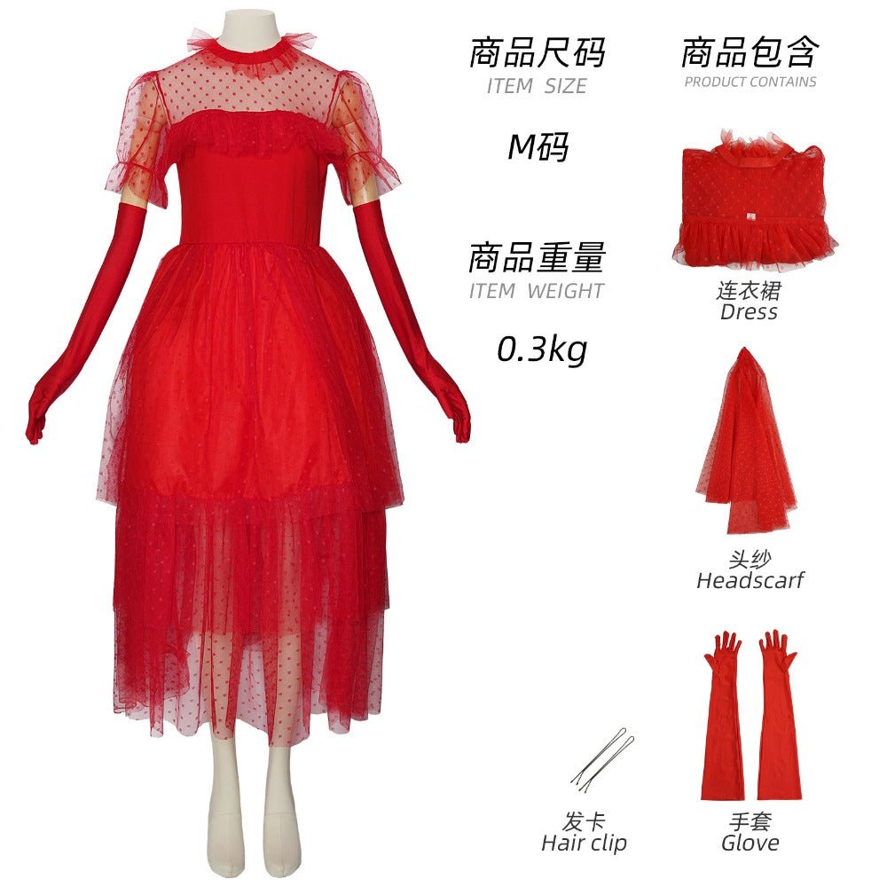 Beetlejuice Lydia Red Dress Halloween Cosplay Costume for Kids and Adults - Coscosmos