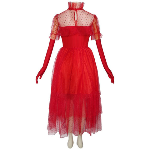 Beetlejuice Lydia Red Dress Halloween Cosplay Costume for Kids and Adults - Coscosmos