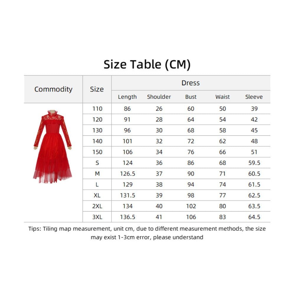 Beetlejuice Lydia Red Dress Halloween Cosplay Costume for Kids and Adults - Coscosmos