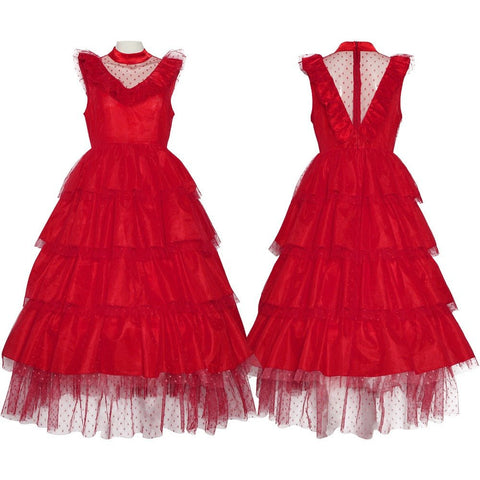 Beetlejuice Lydia Red Dress Halloween Cosplay Costume for Kids and Adults - Coscosmos