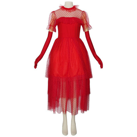 Beetlejuice Lydia Red Dress Halloween Cosplay Costume for Kids and Adults - Coscosmos