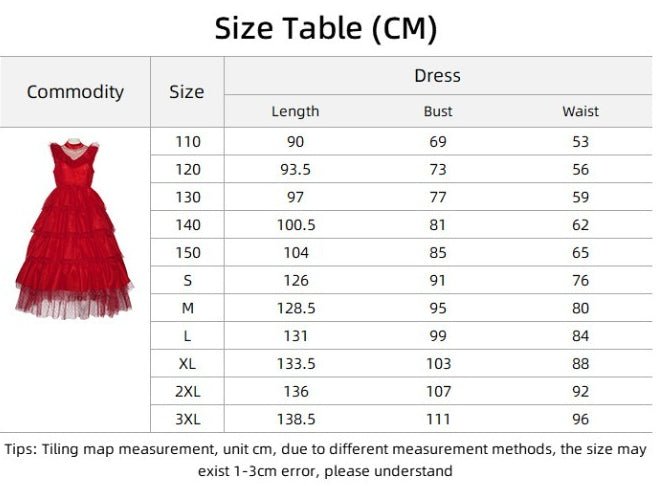 Beetlejuice Lydia Red Dress Halloween Cosplay Costume for Kids and Adults - Coscosmos