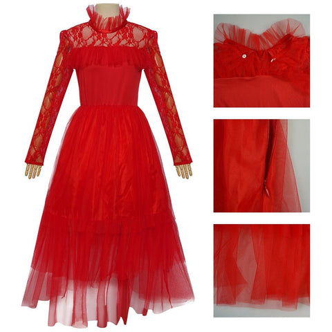 Beetlejuice Lydia Red Dress Halloween Cosplay Costume for Kids and Adults - Coscosmos