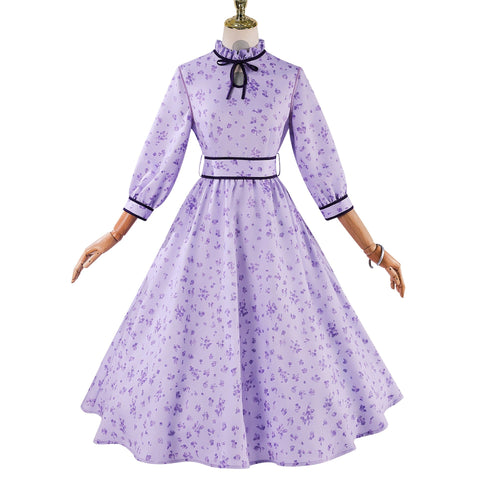 Beishui Trading Co. - Fern Cosplay Costume Purple Floral Print Lolita Princess Dress Anime Role - Playing Outfit - Coscosmos