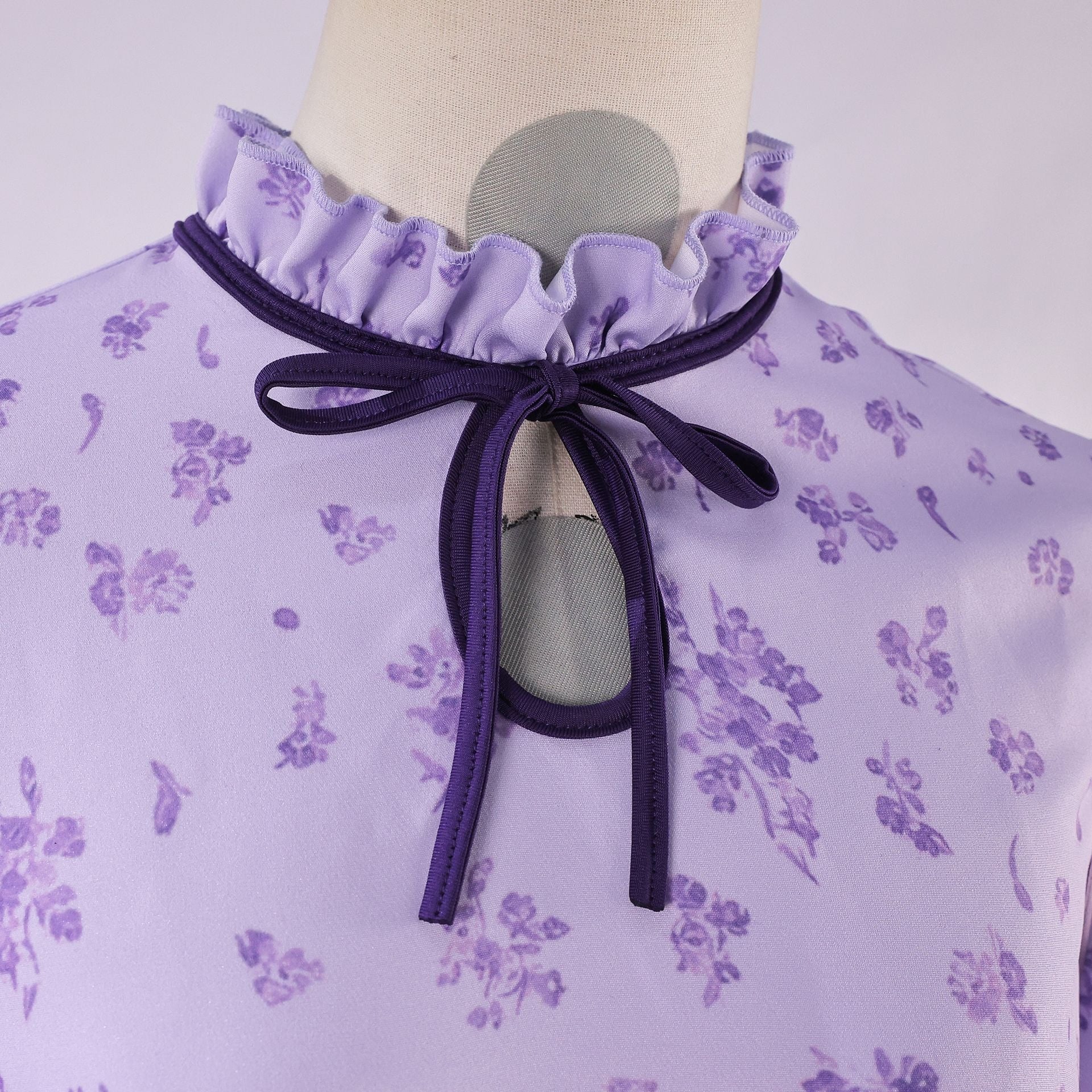 Beishui Trading Co. - Fern Cosplay Costume Purple Floral Print Lolita Princess Dress Anime Role - Playing Outfit - Coscosmos