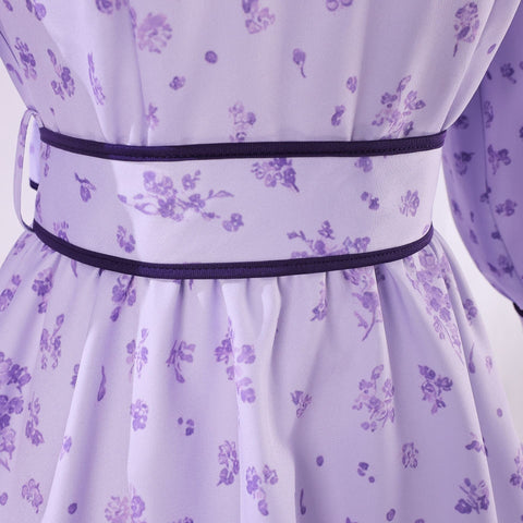 Beishui Trading Co. - Fern Cosplay Costume Purple Floral Print Lolita Princess Dress Anime Role - Playing Outfit - Coscosmos