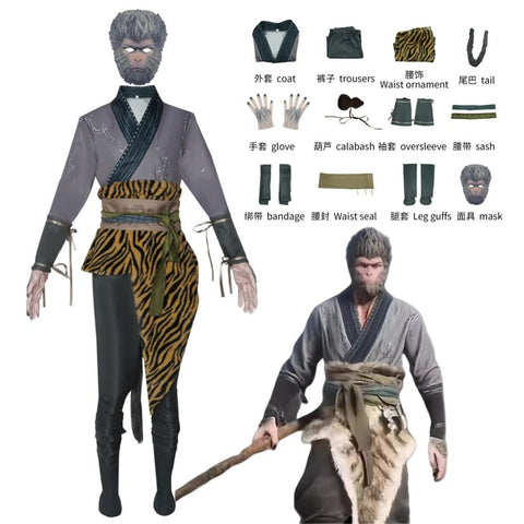 Black Myth: Wukong Cosplay Costume | The Destined One Masked Warrior Outfit for Halloween & Anime Expos - Coscosmos