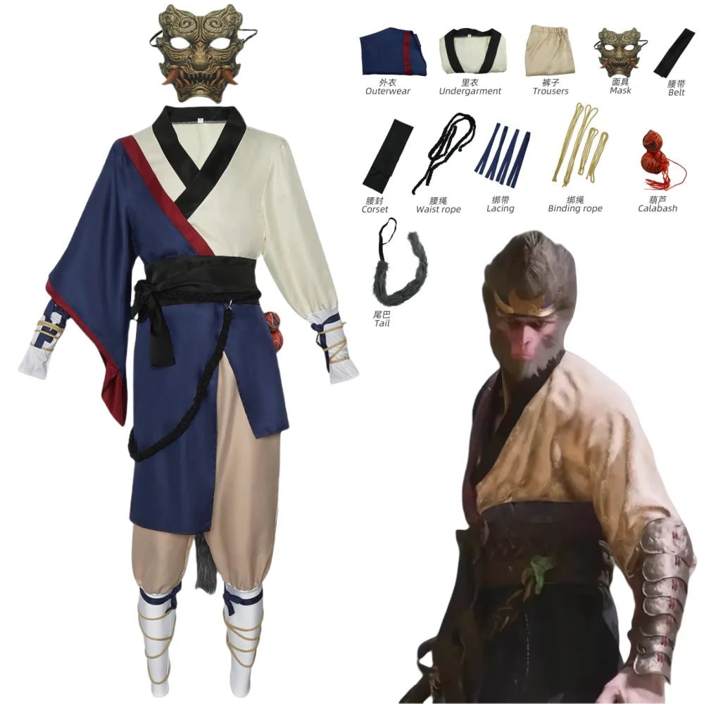 Black Myth: Wukong Cosplay Costume | The Destined One Masked Warrior Outfit for Halloween & Anime Expos - Coscosmos