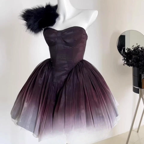 Black Swan Off - Shoulder Feather Sequin Mini Dress - Elegant Performance Costume, Birthday Party Outfit, Celebrity Stage Wear - Coscosmos
