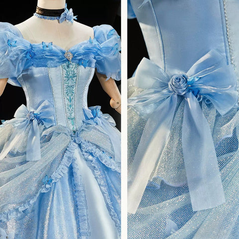 Blue Ball Gown Princess Dress Game，Anime Cosplay Costume - Coscosmos