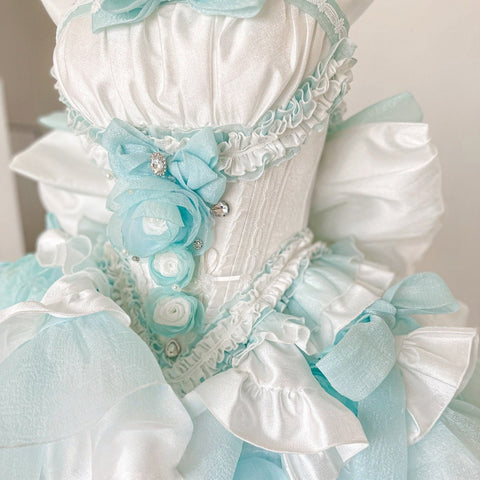 Blue Dream Lace Dress - Off - Shoulder Feather Sequin Mini Gown for Performance, Birthday, Party & Stage Wear - Coscosmos