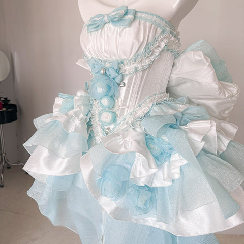 Blue Dream Lace Dress - Off - Shoulder Feather Sequin Mini Gown for Performance, Birthday, Party & Stage Wear - Coscosmos